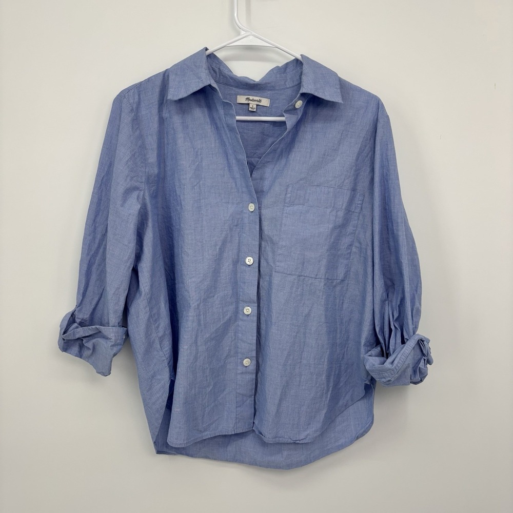 Madewell Blue Button Up Long Sleeve Shirt Cotton Preppy Work Career